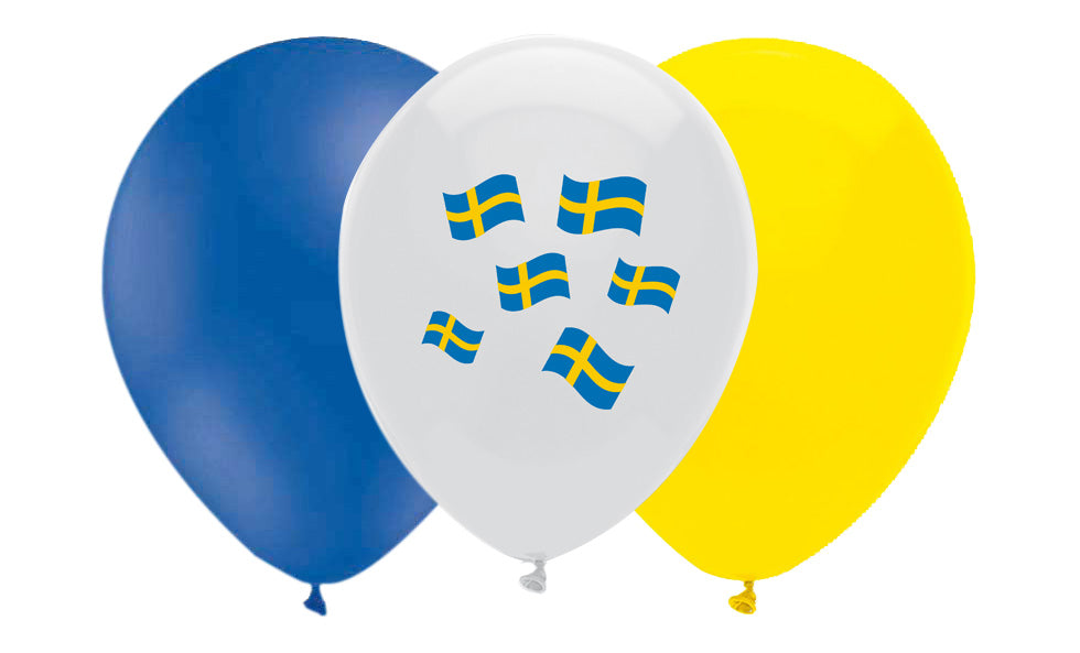 Latexballonger Kombo - Sverige Gult & Blått 10-pack