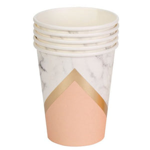 COLOUR BLOCK MARBLE PEACH PAPER CUPS (8)