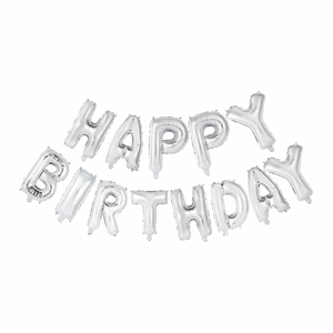 Foilballoons 16" set 'Happy Birthday' silver