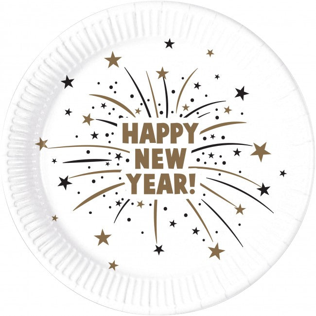 8 Paper Plates Large 23cm - Happy New Year Flares