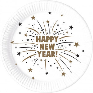 8 Paper Plates Large 23cm - Happy New Year Flares