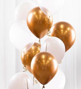 10st heliumfyllda ballonger i guld och vitt