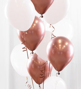 10st heliumfyllda ballonger i roseguld och vitt