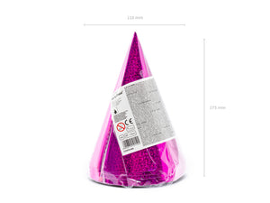 Holographic party hats, dark pink, 16cm (1 pkt / 6 pc.)
