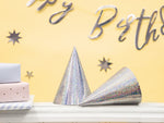 Ladda upp bild till gallerivisning, Holographic party hats, silver, 16cm (1 pkt / 6 pc.)
