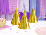 Ladda upp bild till gallerivisning, Holographic party hats, gold, 16cm (1 pkt / 6 pc.)
