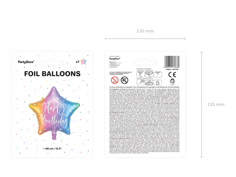 Foil balloon Happy Birthday, 40cm, mix