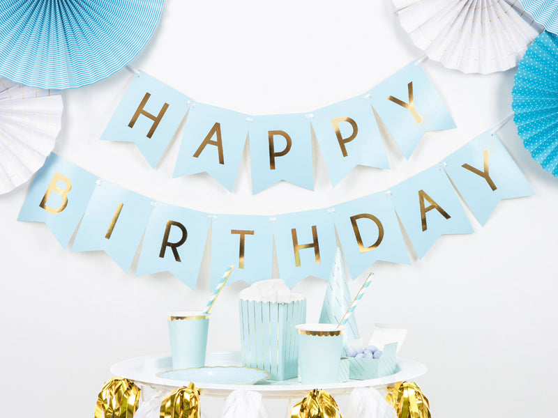 Banner Happy Birthday, light blue, 15 x 175 cm