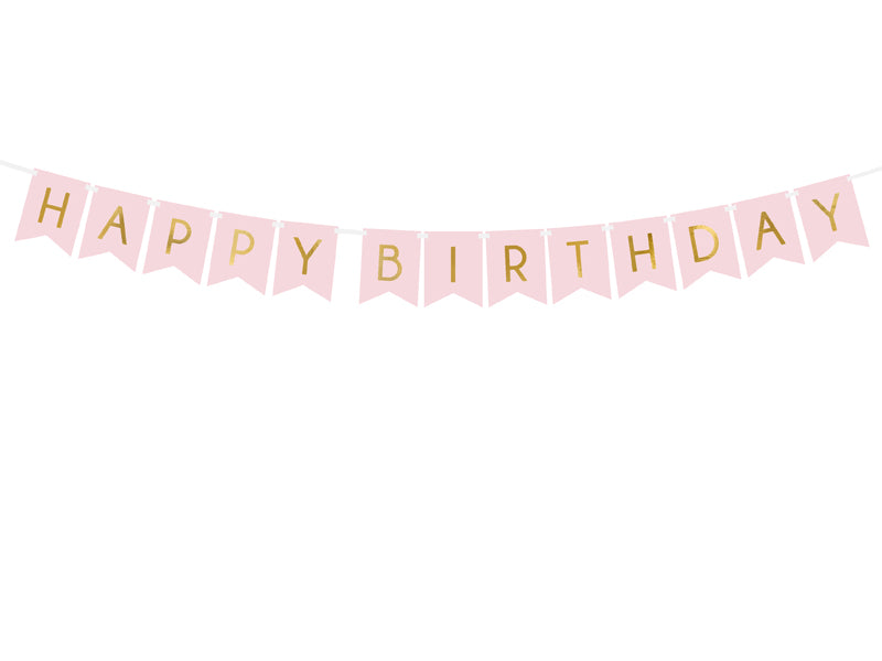 Banner Happy Birthday, light pink, 15 x 175 cm