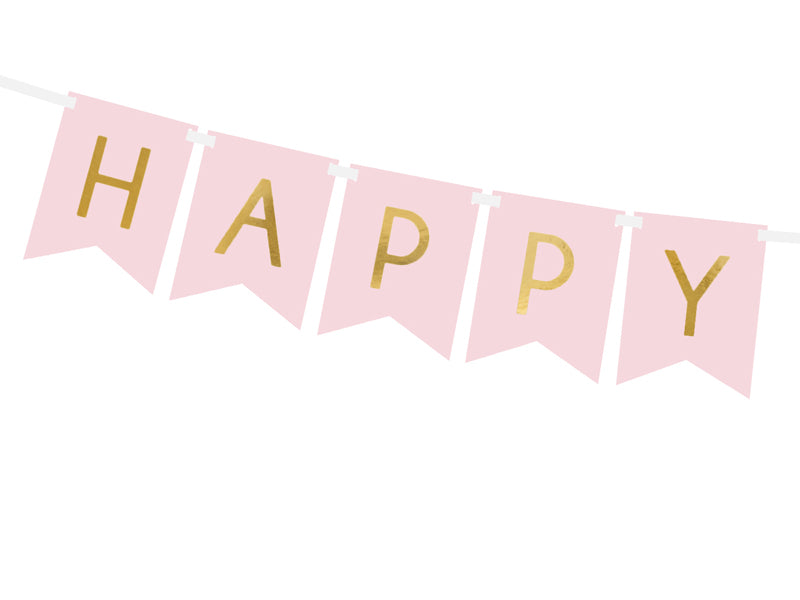 Banner Happy Birthday, light pink, 15 x 175 cm