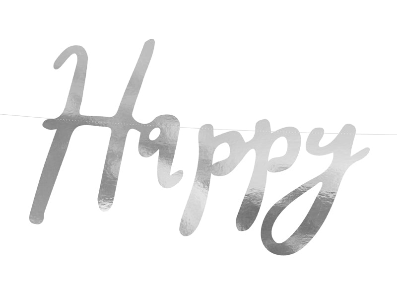 Banner Happy Birthday, silver, 16.5x62cm