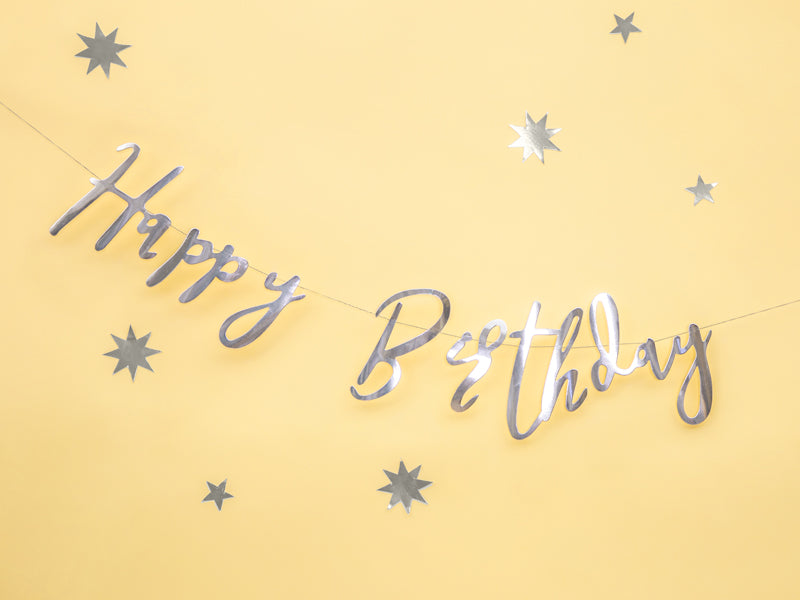 Banner Happy Birthday, silver, 16.5x62cm