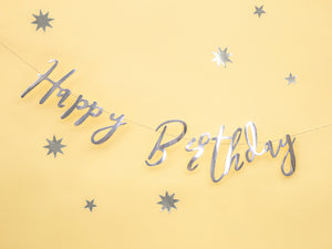 Banner Happy Birthday, silver, 16.5x62cm