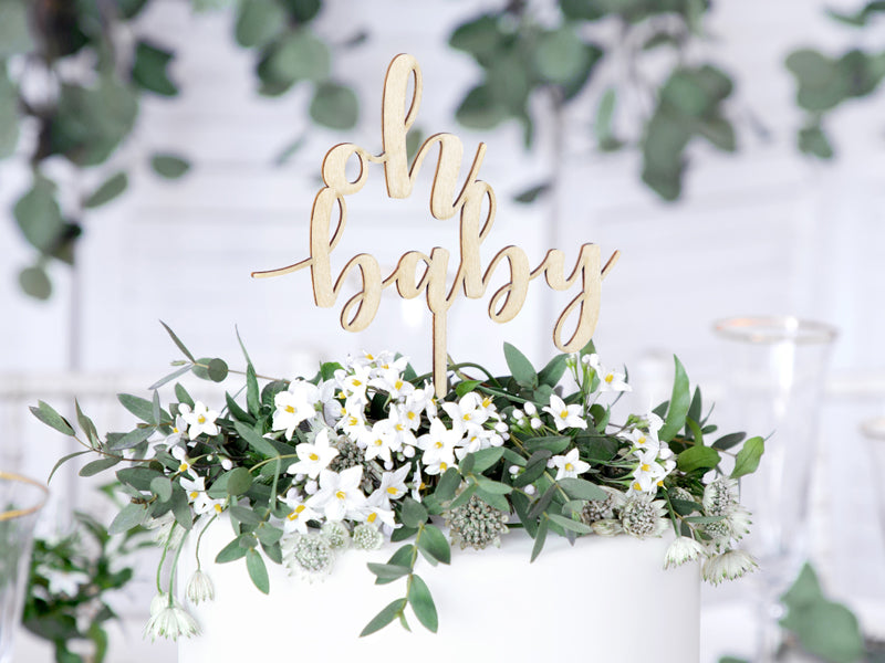 Wooden cake topper Oh baby, 17cm