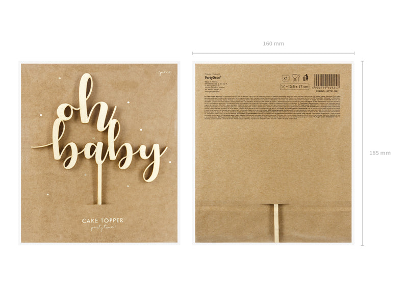 Wooden cake topper Oh baby, 17cm