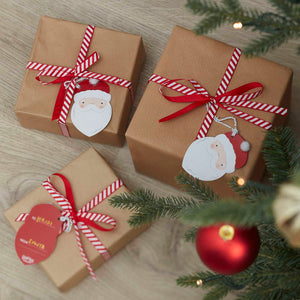 Santa Christmas Gift Tags with Pom Poms and Ribbon