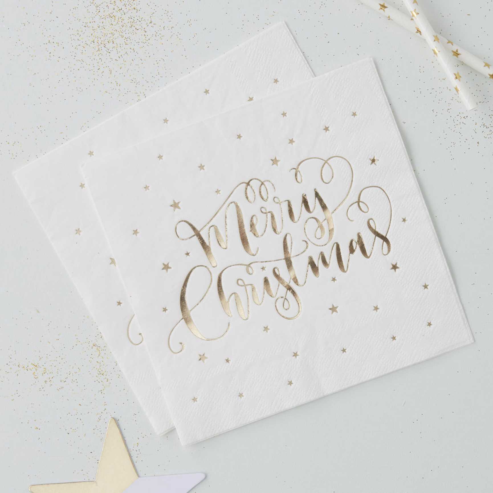 Gold Foiled Merry Christmas Napkins
