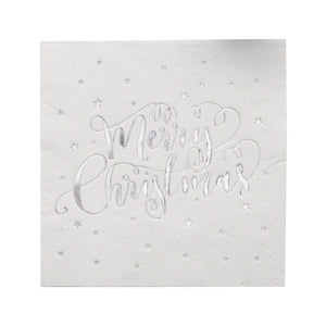 Silver Foiled Merry Christmas Napkins