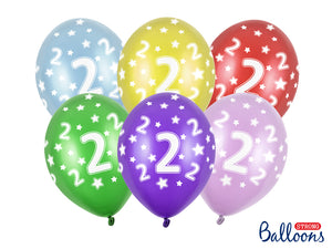 Balloons 30cm, 2nd Birthday, Metallic Mix (1 pkt / 6 pc.)