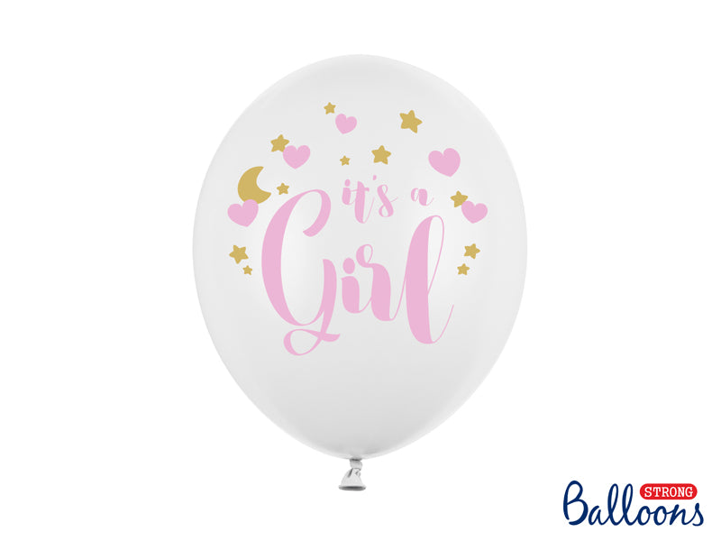 Balloons 30cm, It's a Girl, Pastel Pure White (1 pkt / 6 pc.)