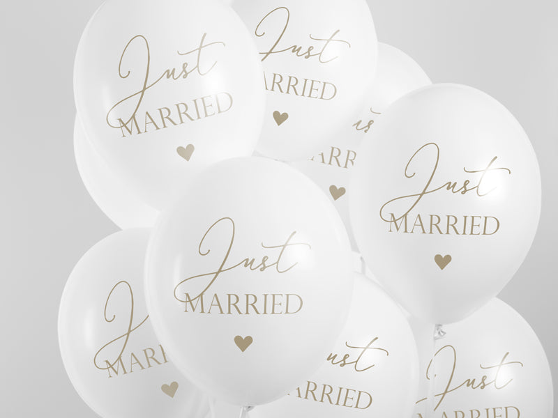 Balloons 30cm, Just Married, Pastel Pure White (1 pkt / 6 pc.)