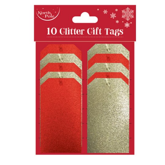 RED & GOLD GLITTER GIFT TAGS (10)
